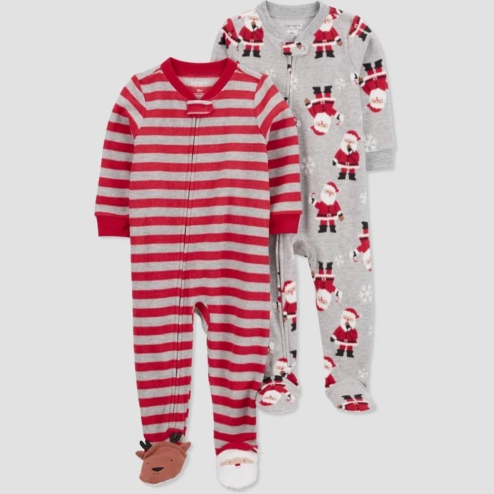 #4346 3T Carter's Just One You Toddler Boys' Long Sleeve Christmas Fleece Footed Pajama - Red/Gray - Default