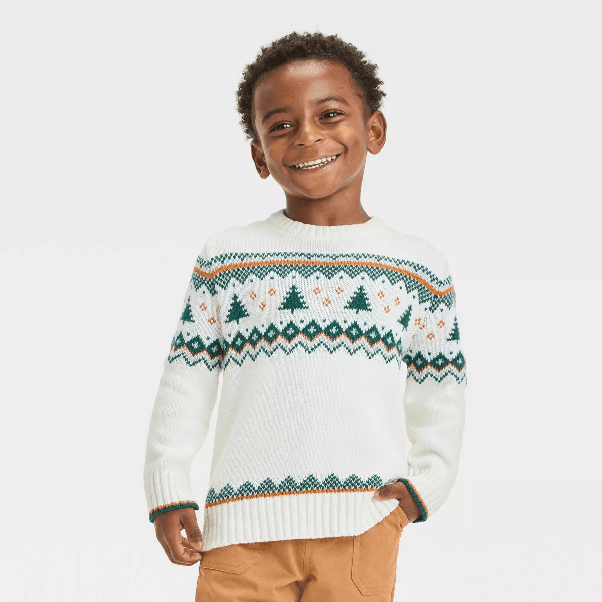 #4243 2T Toddler Boys' Fairisle Pullover Crewneck Sweater - Cat & Jack Cream - Default