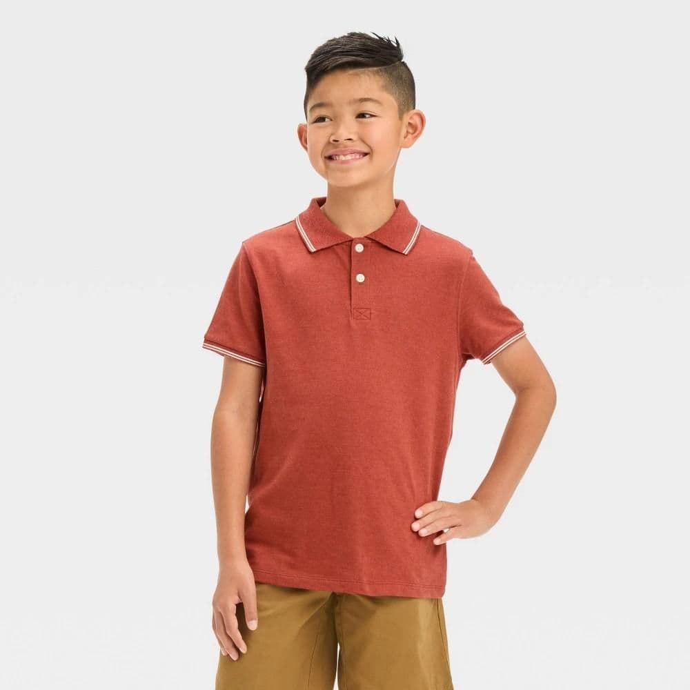 #5502 Large Boys' Short Sleeve Tipping Polo Shirt - Cat & Jack Dark Brown - Default