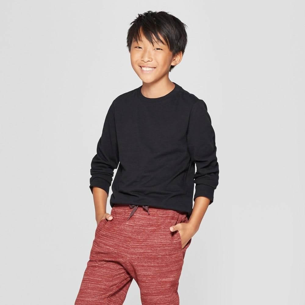 #5481 Large Boys' Long Sleeve T-Shirt - Cat & Jack Black - Default