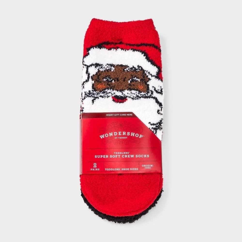 #2537 2T-3T Toddler 2pk Santa Christmas Cozy Socks with Gift Card Holder - Wondershop Red - Default