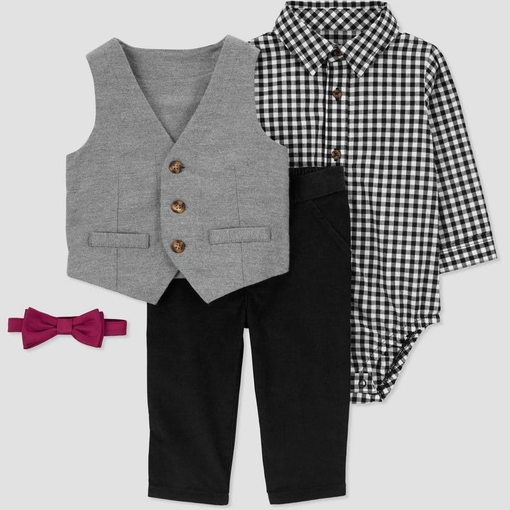 #1371 6M Carter's Baby Boys' 3pc Gingham Vest Set - Black - Default