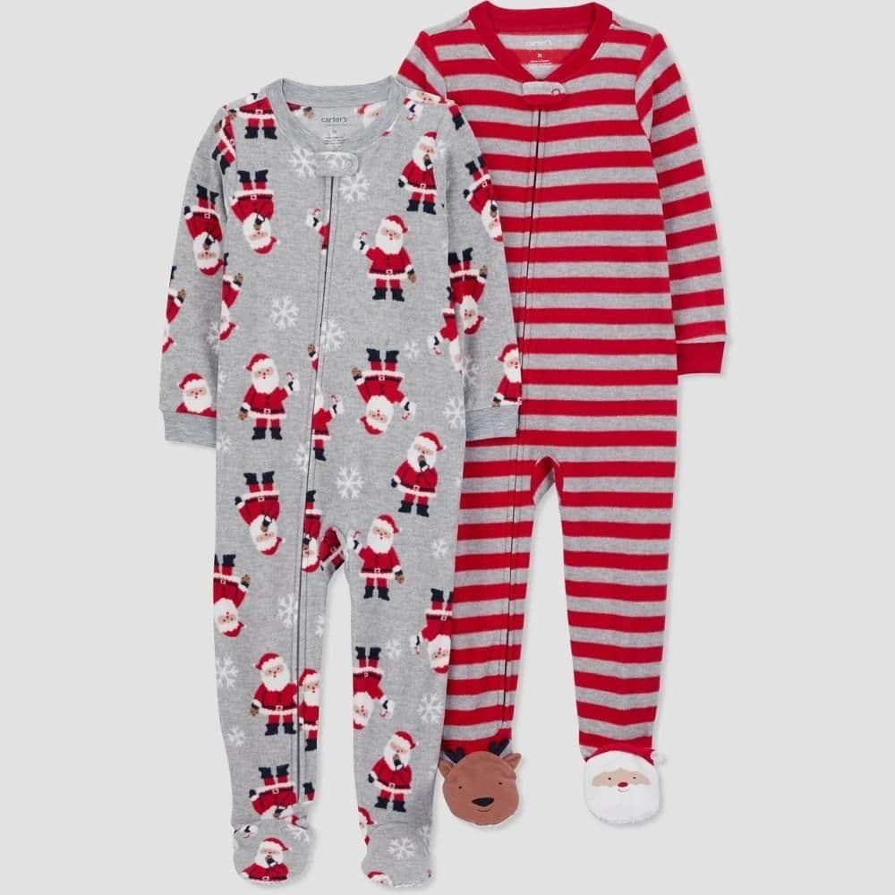 #2575 3T Carter'sToddler Boys' Cotton Poly Long Sleeve Christmas Footed Pajama - Gray/Red - Default