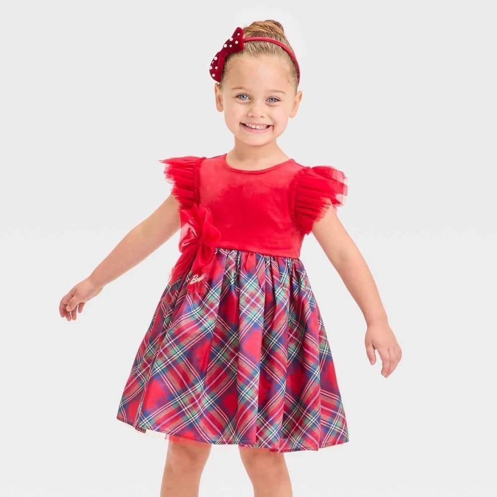 #2759 3T Toddler Girls' Mattel Barbie Dream Closet 2024 "Holiday Barbie" InspiredTutu Dress - Red - Default