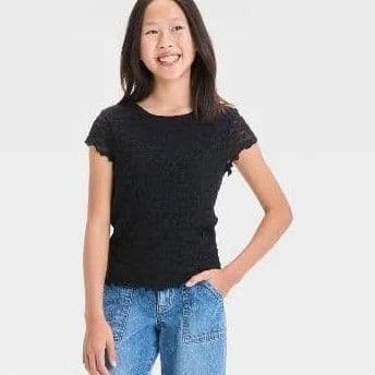 #5821 XXL Girls' Short Sleeve Lace T-Shirt - art class - Default
