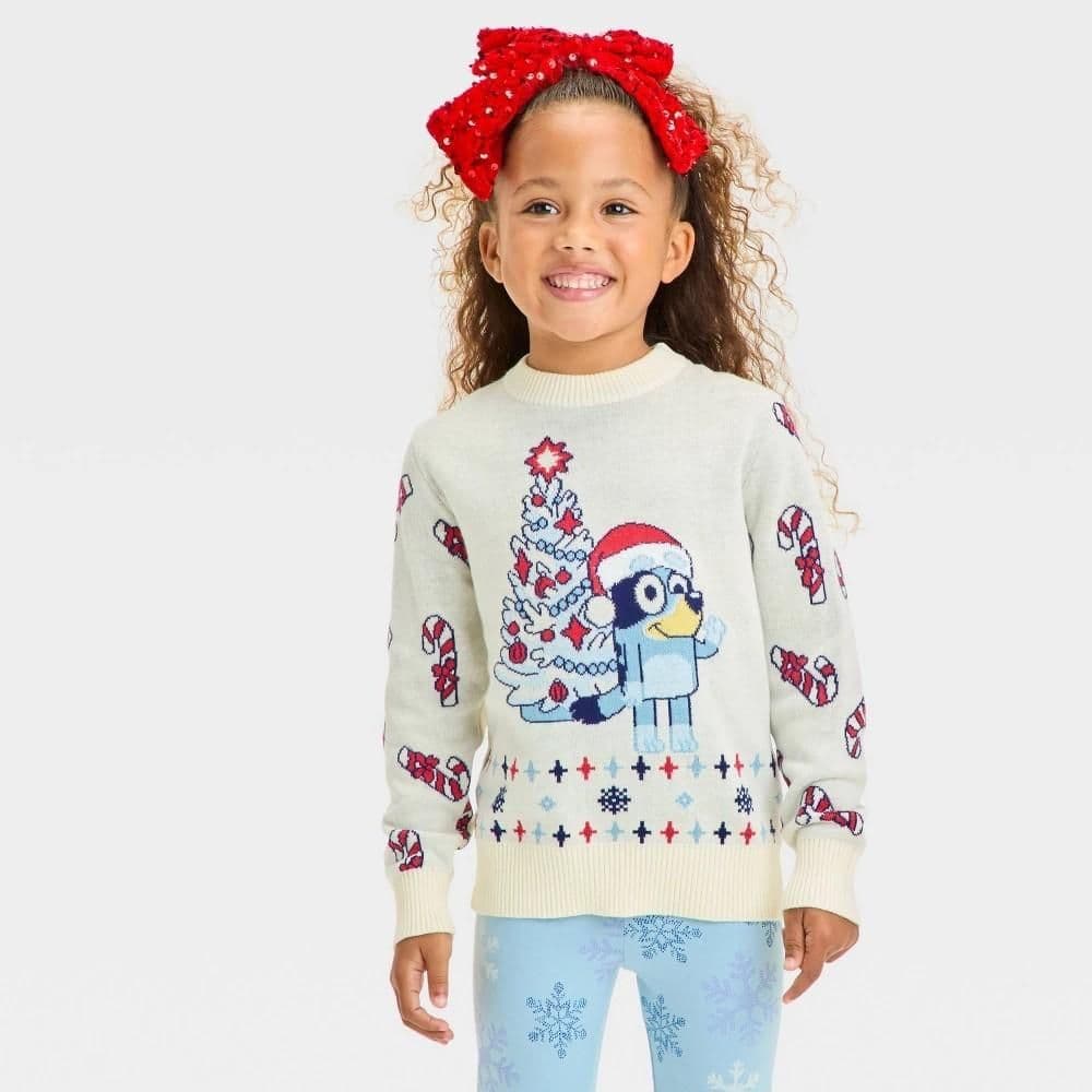 #3145 5T Toddler Bluey ChristmasTree Pullover Sweater - Cream - Default