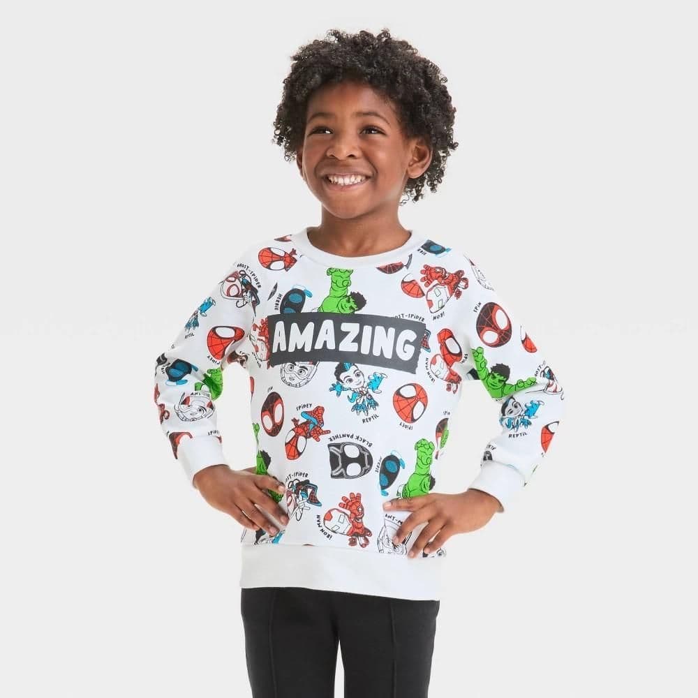 #8376 12M Toddler Boys' Marvel Spidey & Friends "Amazing" Pullover Sweatshirt - White - Default