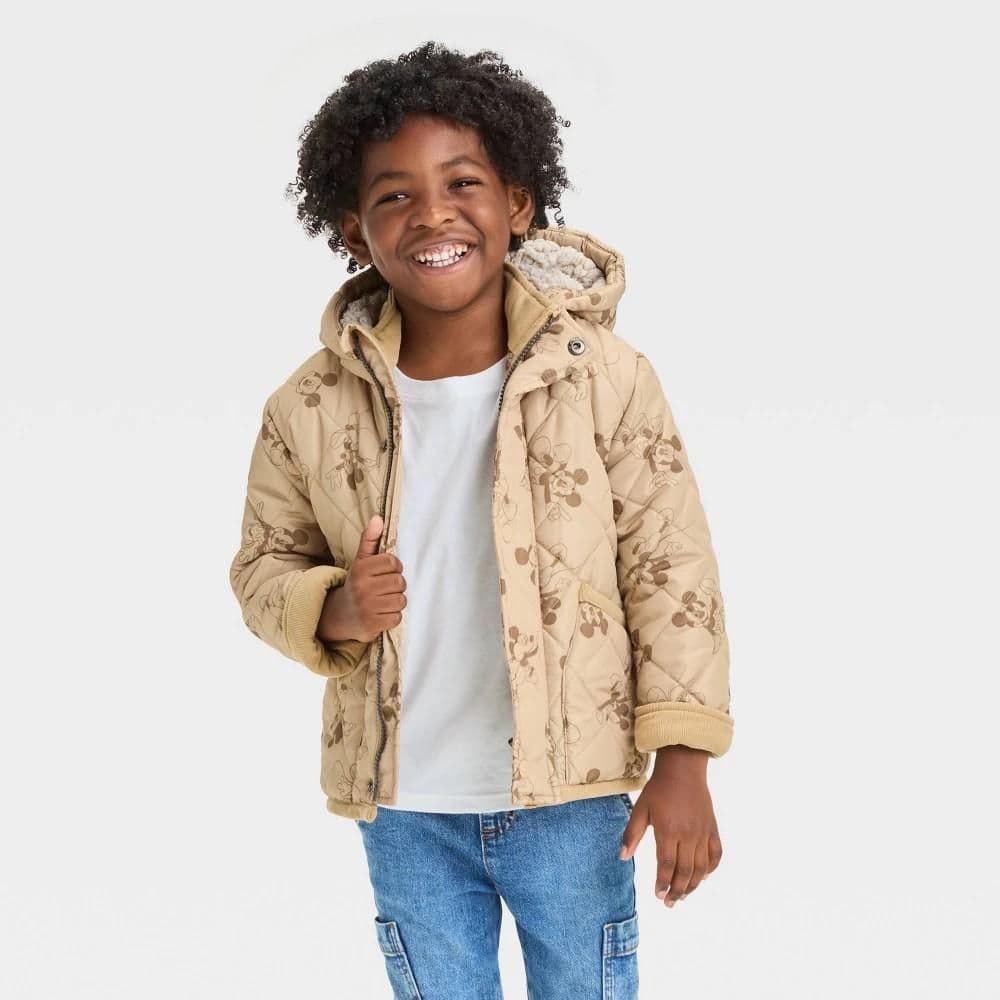 #1935 18M Baby Boys' Mickey Mouse Midweight Quilted Jacket - Light Brown - Default
