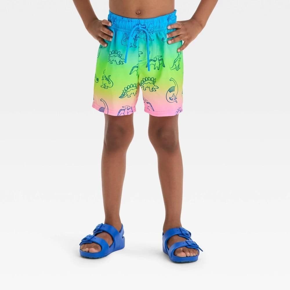 #8985 4T Toddler Boys' Dinosaur Printed Ombre Swim Shorts - Cat & Jack - Default