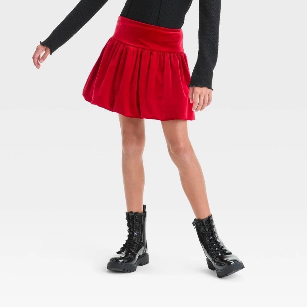 #5760 XL Girls' Velour Bubble Skirt - art class Dark Red - Default