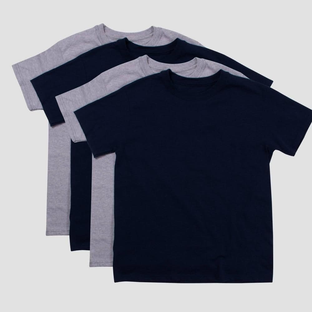 #5189 Small Hanes Boys' 4pk Crew Neck T-Undershirt - Black/Gray/Navy Blue - Default