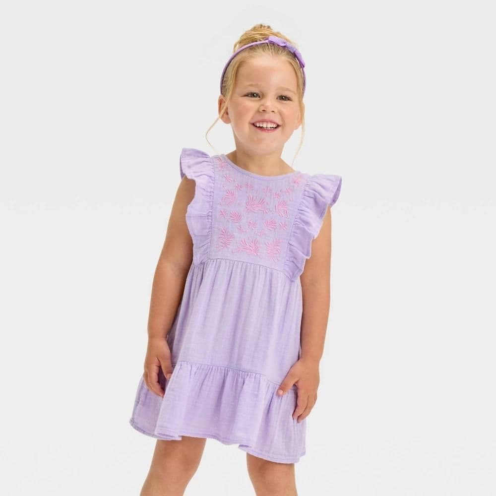 #2492 2T Toddler Girls' Ruffle Embroidered Floral Dress - Cat & Jack Lavender - Default