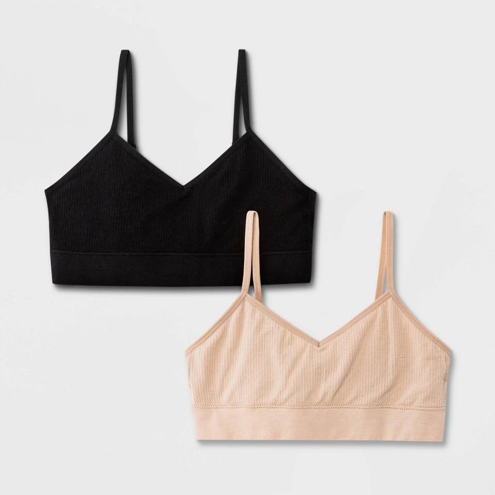 #5616 Large Girls' Solid 2pk Ribbed Longline Bra - art class Black - Default
