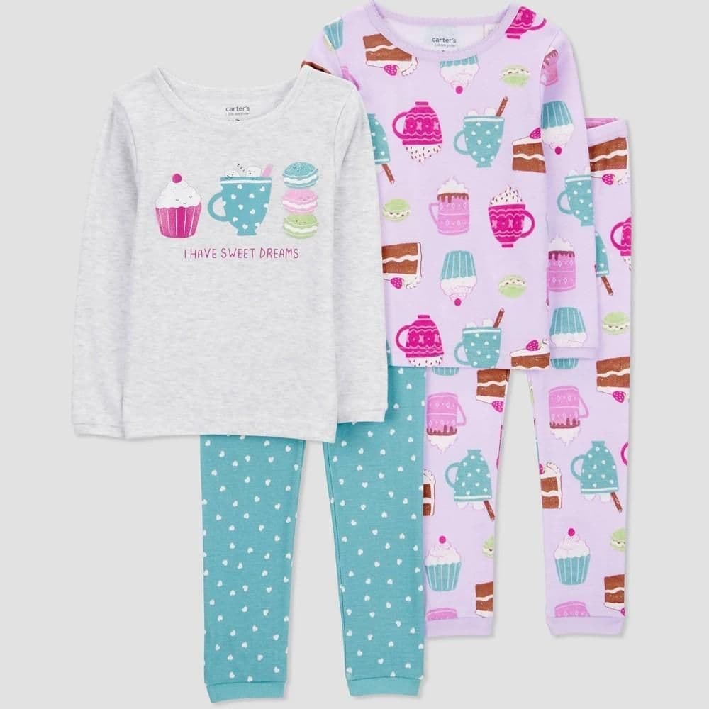 #3119 5T Carter'sToddler Girls' 4pc Long Sleeve Hot Cocoa and Sweets Pajama Set - Purple/Blue/Gray - Default