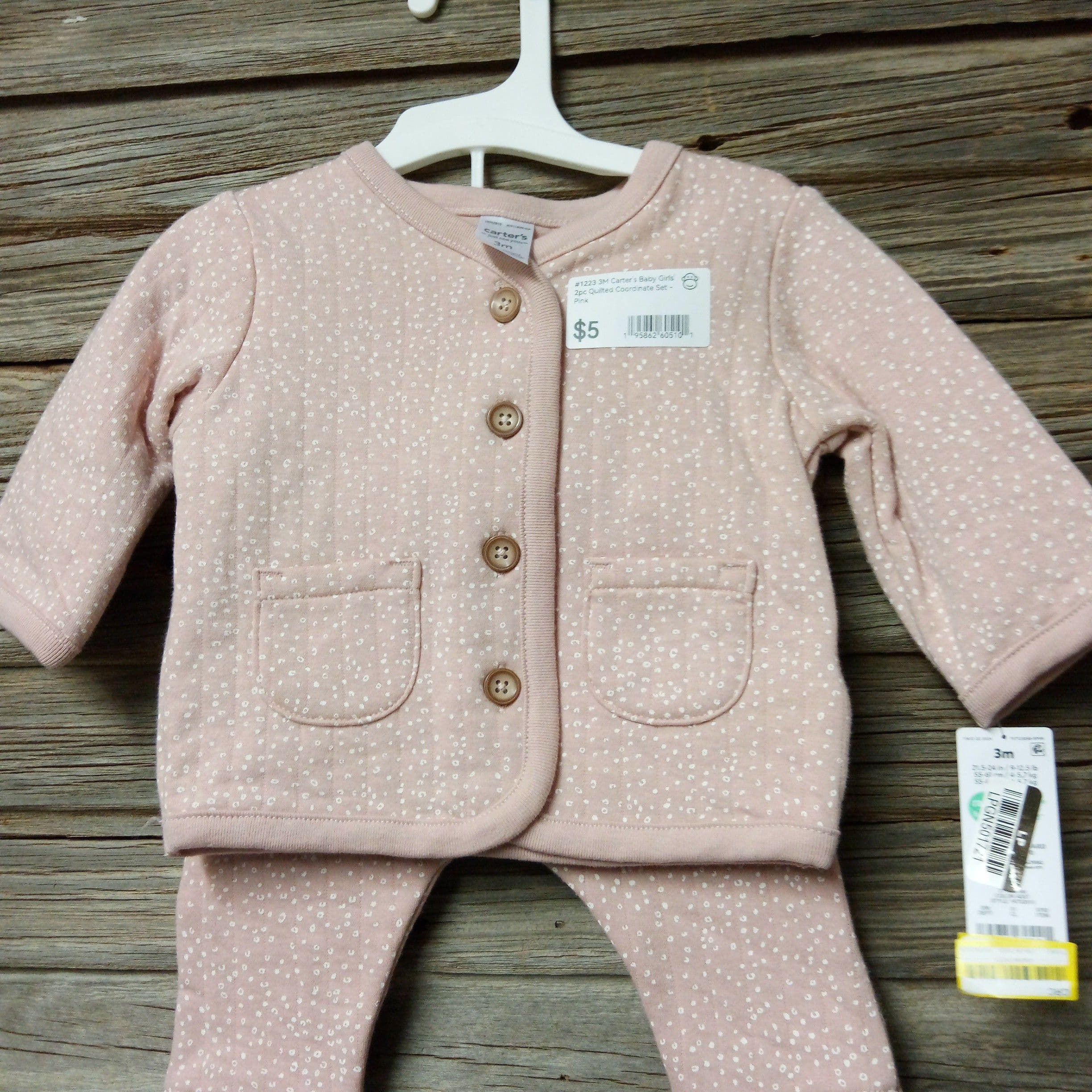 #1223 3M Carter's Baby Girls' 2pc Quilted Coordinate Set - Pink - Default