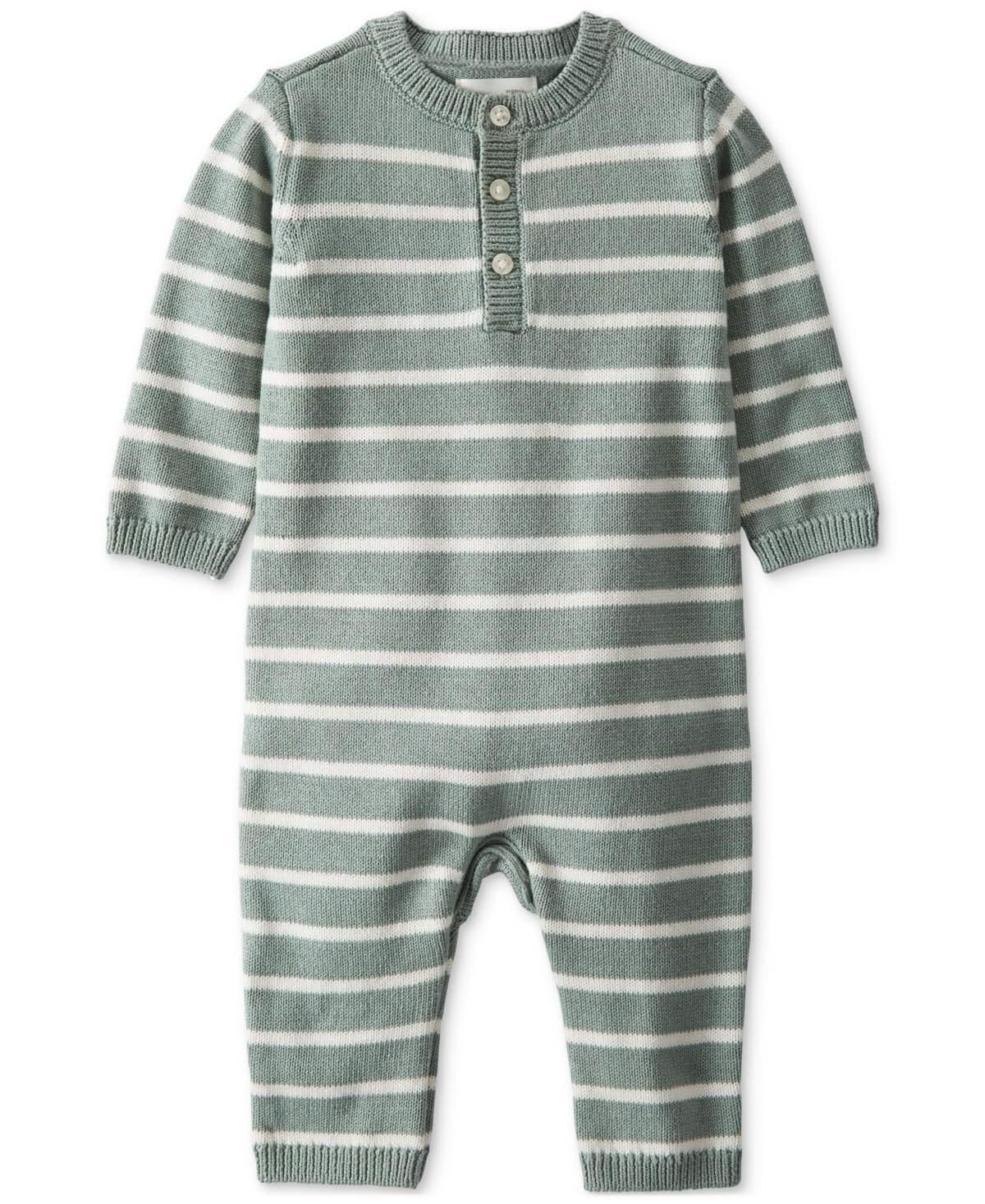 #3514 Newborn Little Planet by Carter's Organic Baby Striped Sweater Knit Romper - Green - Default