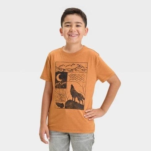 #5833 XXL Husky Boys' Short Sleeve 'Outdoor Collage' Graphic T-Shirt - Cat & Jack Dark Yellow - Default