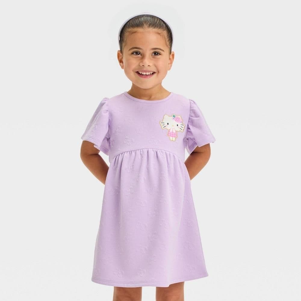 #8766 2T Toddler Girls' Sanrio Hello Kitty Jacquard Knit Dress - Purple - Default