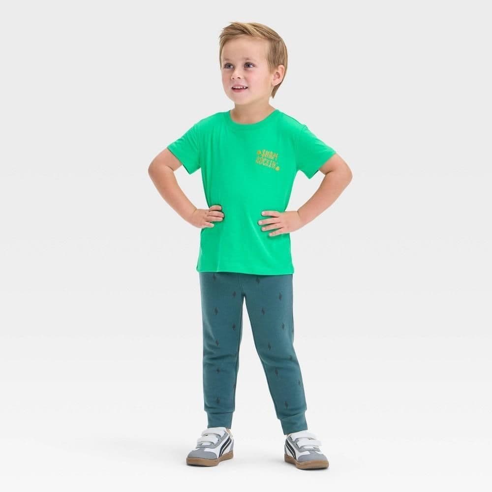 #8706 2T Toddler Boys' St. Patrick's Day Sham Rock T-Shirt -and Jogger Pants Set - Cat & Jack Jade Green - Default