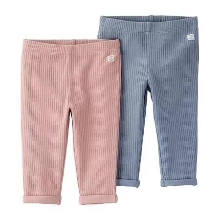 #3916 12M Little Planet by Carter's Organic Baby Girls' 2pk Ribbed Pants - - Default