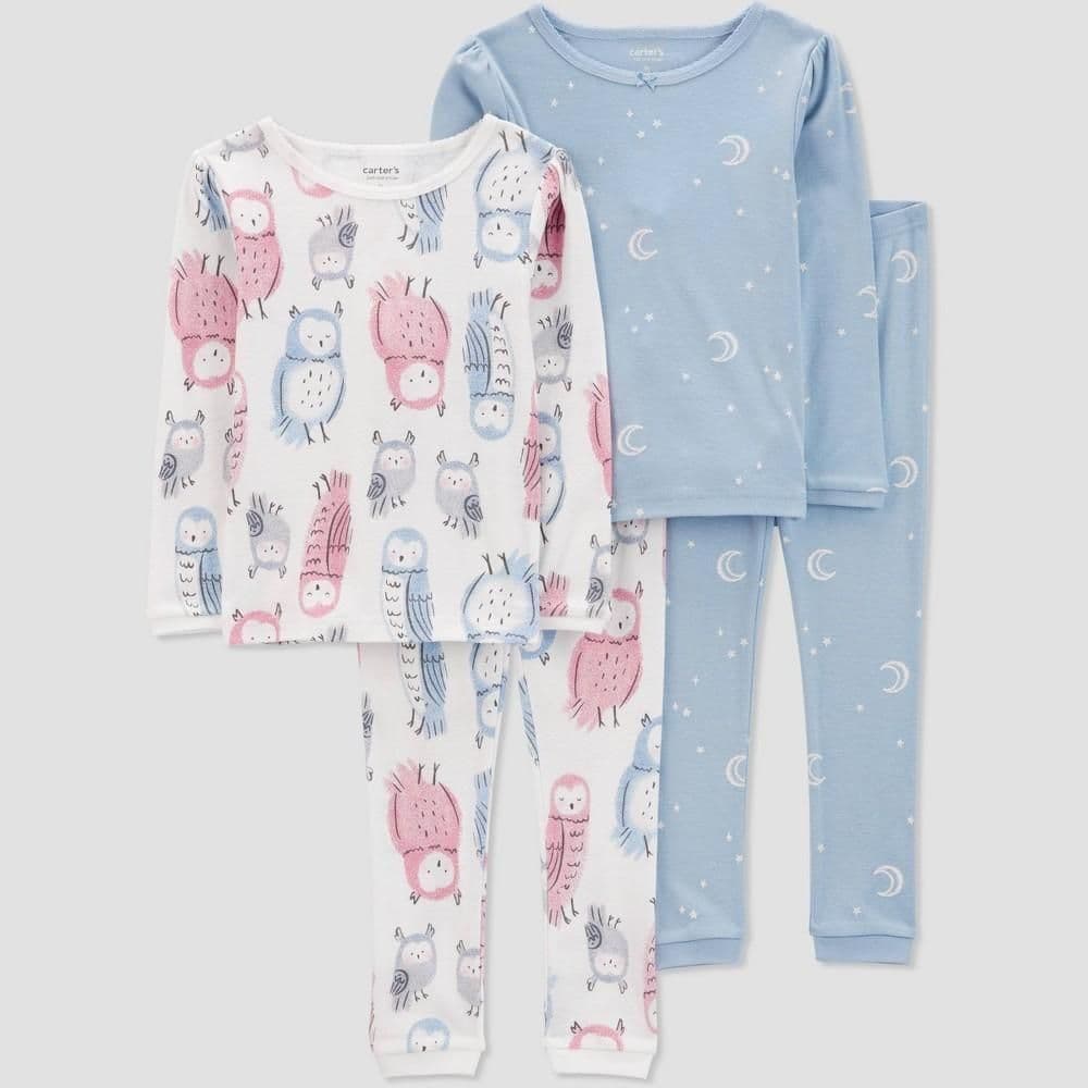 #4658 5T Carter'sToddler Girls' 4pc Long Sleeve Owls Pajama Set - Blue - Default
