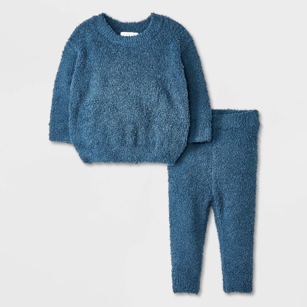 #1082 Newborn Grayson Mini Baby Boys' Cozy Pullover & Leggings Set - Blue - Default