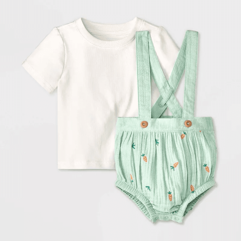 #8633 24M Baby Boys' Bunny Printed Bubble Overalls Top & Bottom Set - Cat & Jack Cream - Default