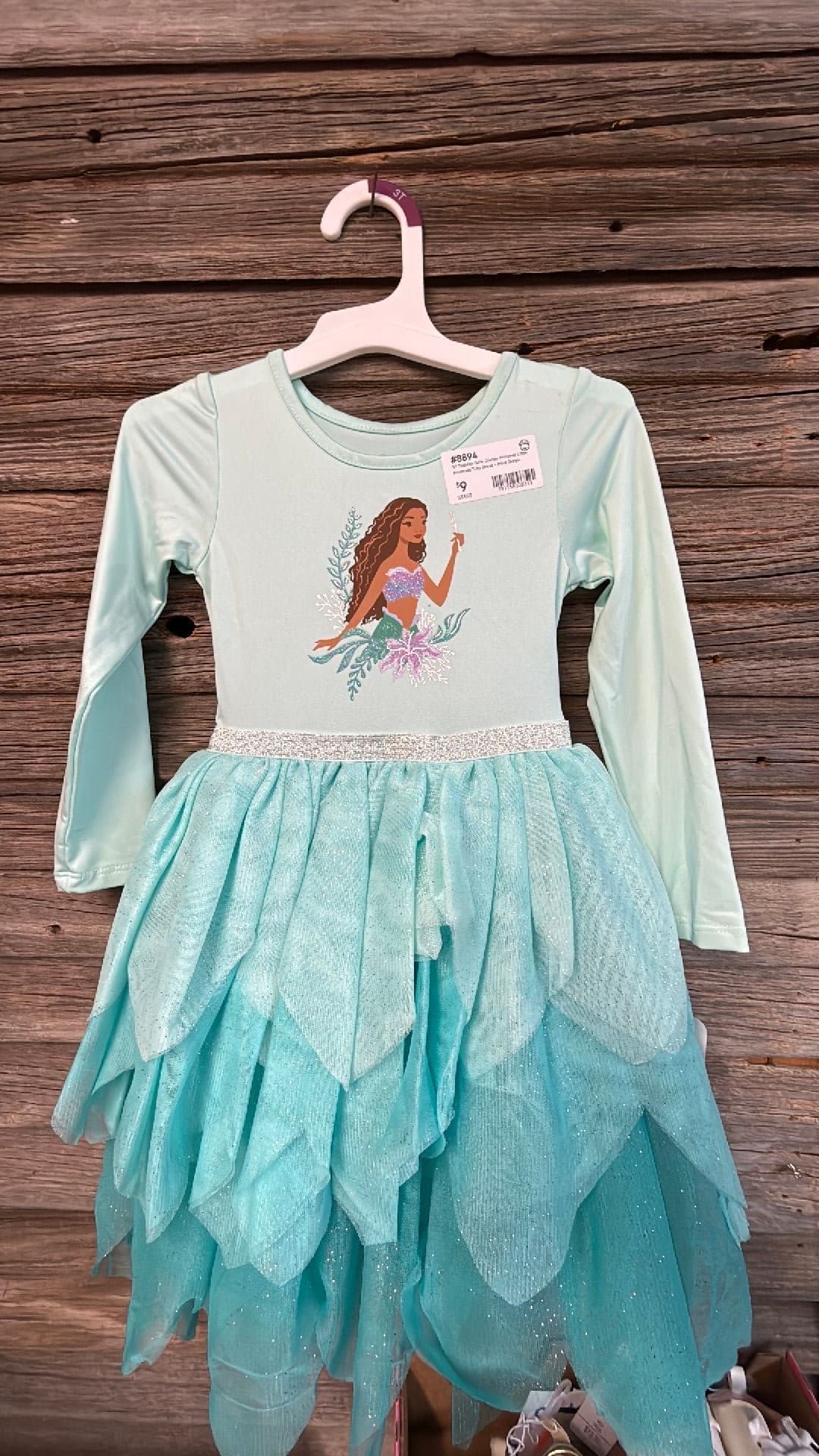#8894 3T Toddler Girls' Disney Princess Little Mermaid Tutu Dress - Mint Green - Default