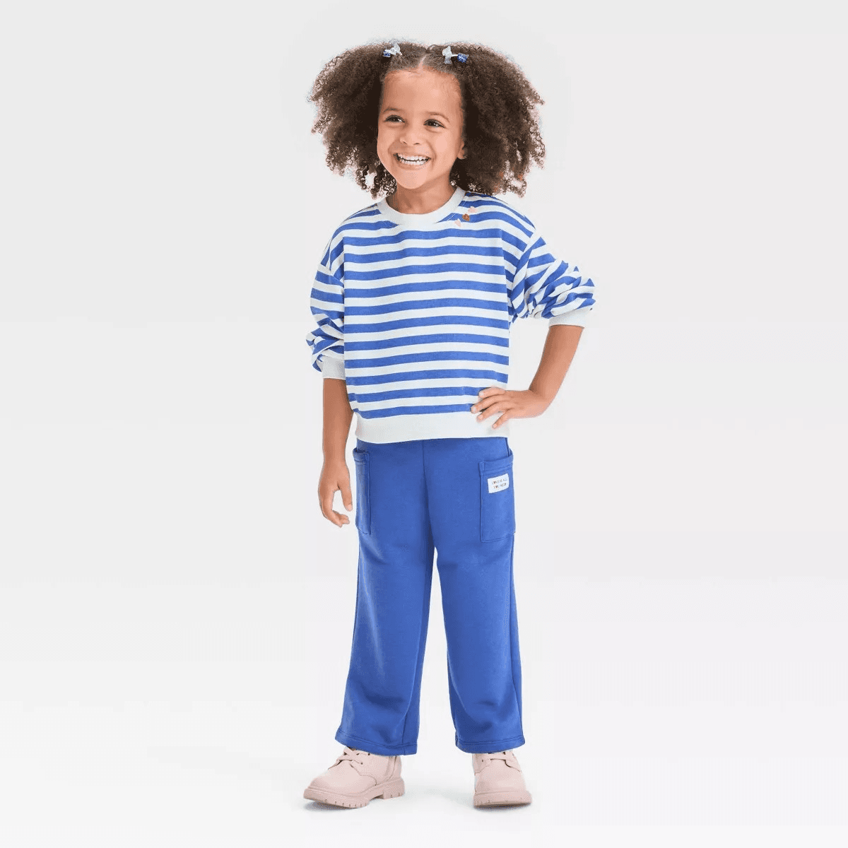 #4423 3T Toddler Girls' "Happy Heart" French Terry Valentine's Day Striped Top and Bottom Set - Cat & Jack Pink/Cream - Default