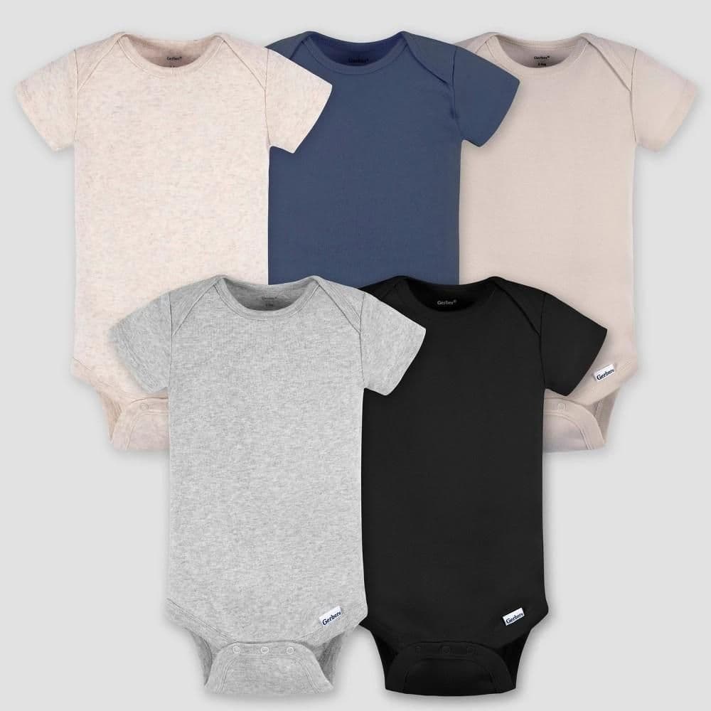 #8639 24M 24M Gerber Baby 5pk Short Sleeve Onesies - Cream - Default