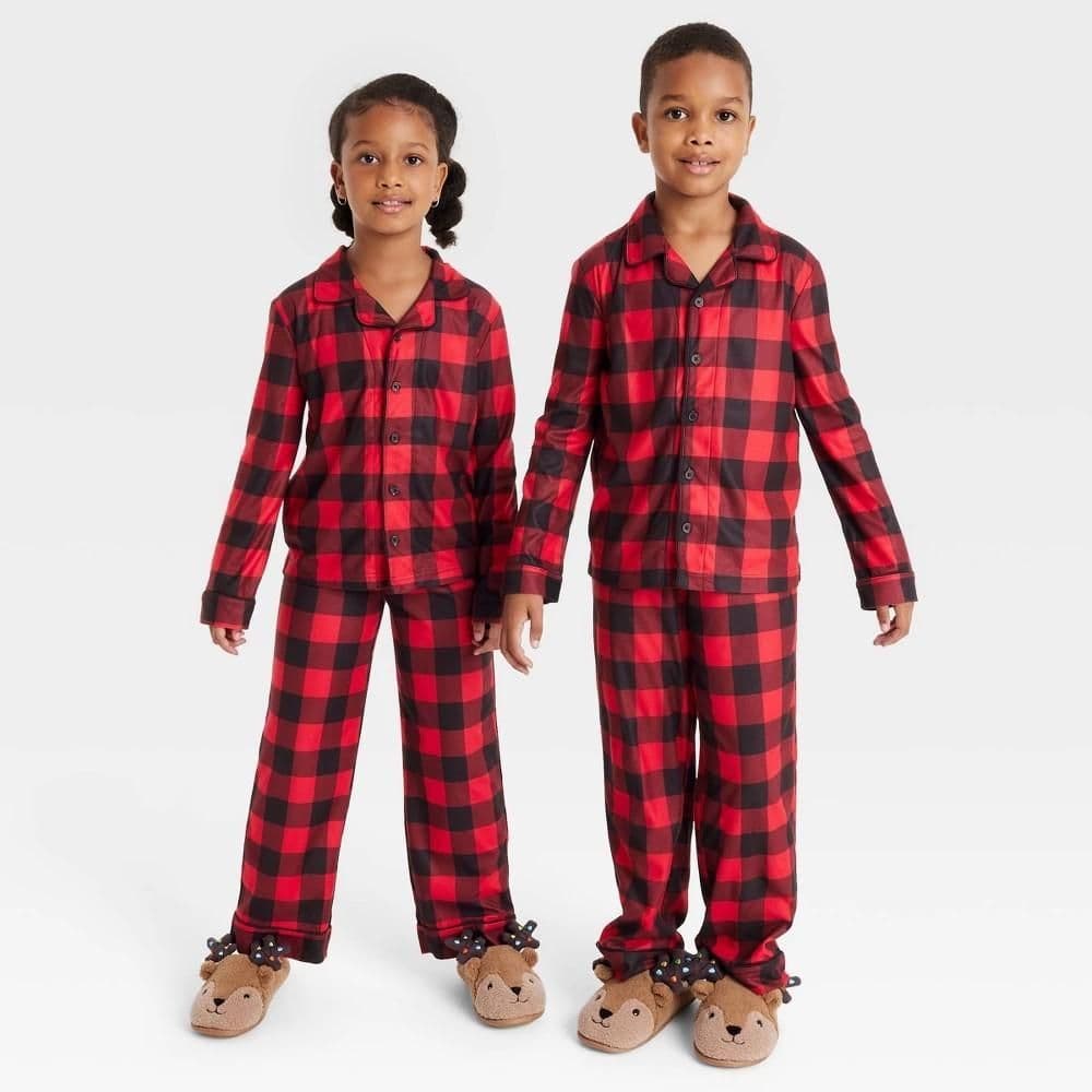 #5769 XL Kids' Buffalo Check Holiday Matching Family Pajama Set - Wondershop Red - Default