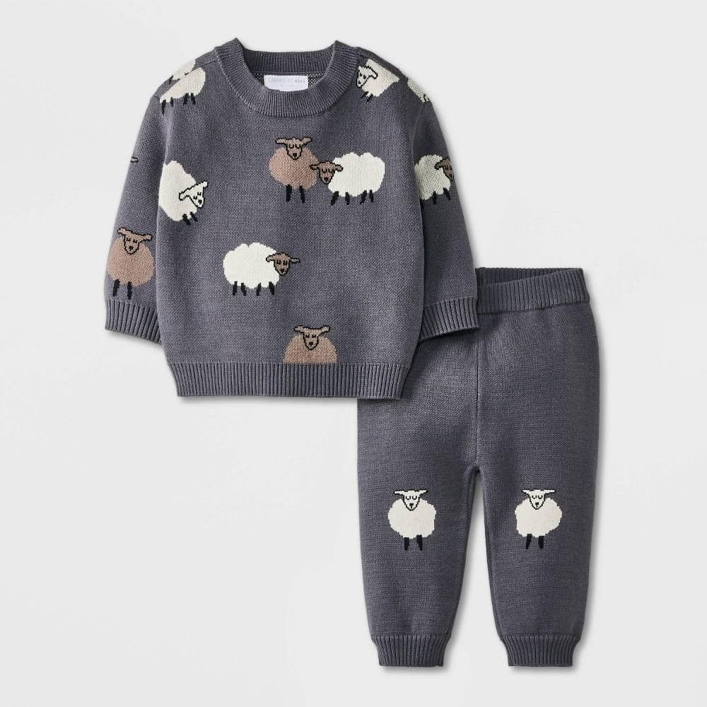 #1091 Newborn Grayson Mini Baby Sheep Sweater Set - Black - Default