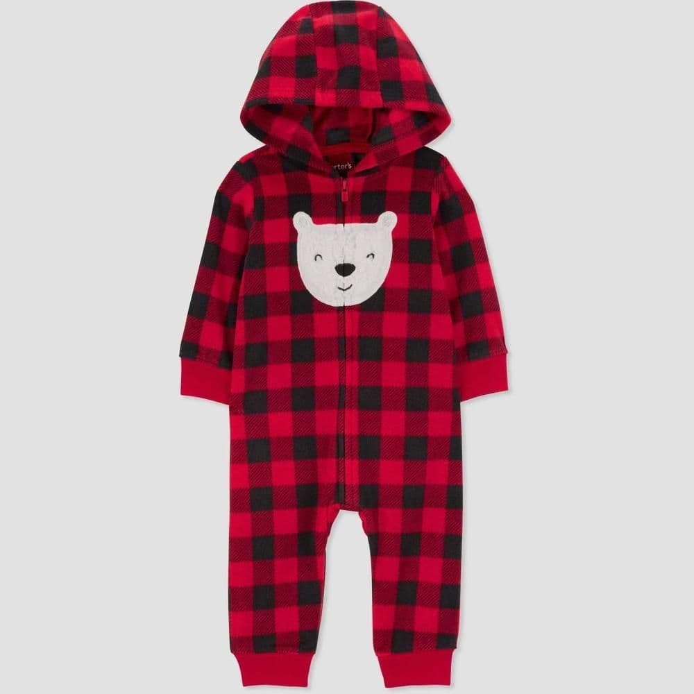 #2047 18M Carter's Baby Plaid Bear Romper - Red - Default