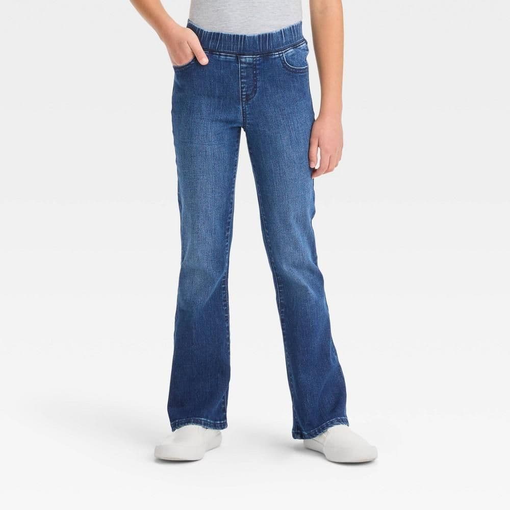 #4841 Size 7 Girls' Mid-Rise Pull-On Flare Jeans - Cat & Jack Medium Wash - Default