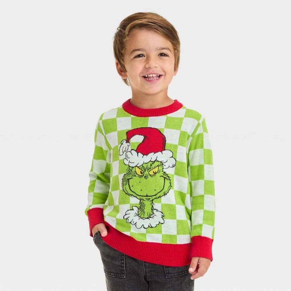 #1861 12M Toddler Boys'The Grinch Christmas Checkered Pullover Sweater - Green - Default