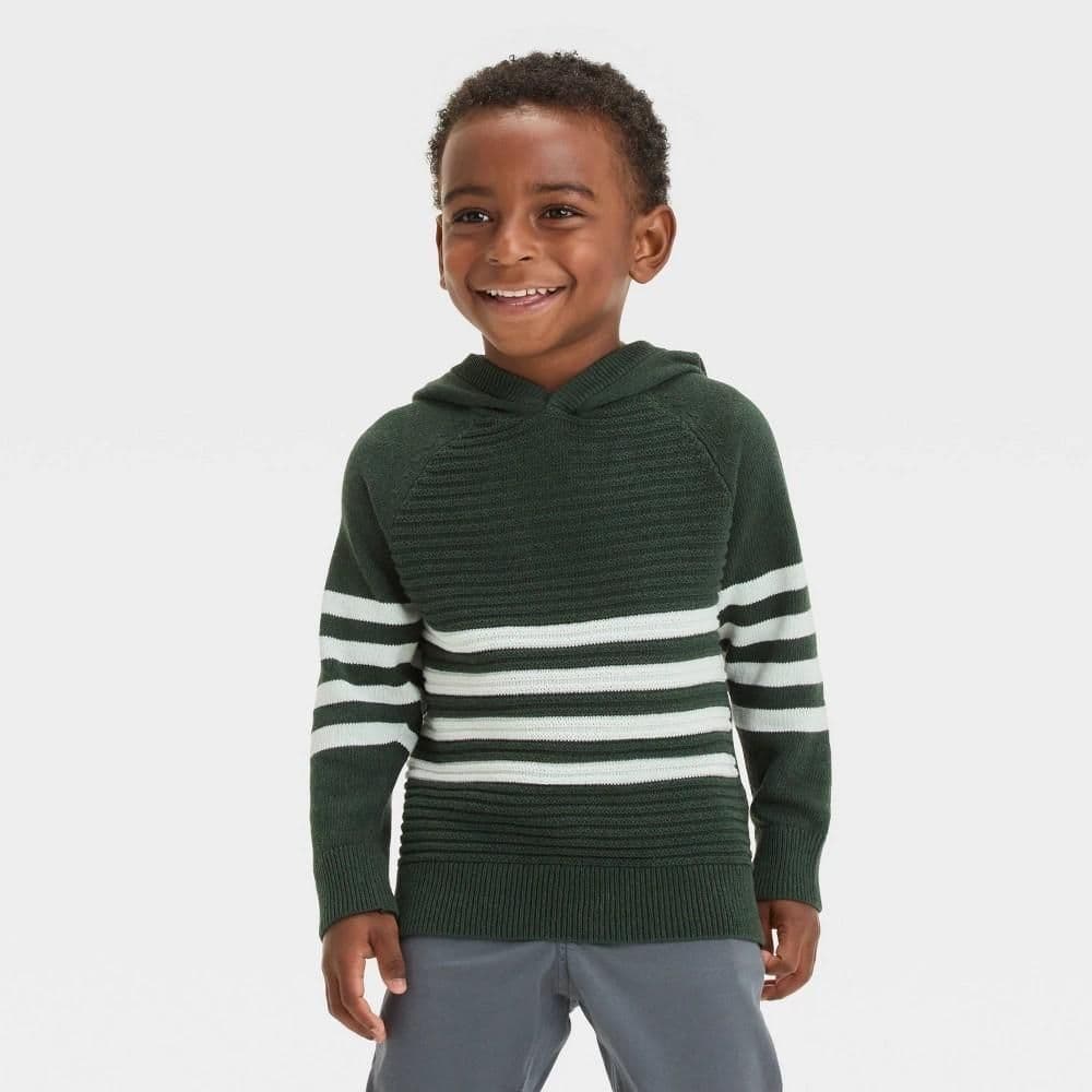 #2926 4T Toddler Boys' Hooded Striped Sweater - Cat & Jack Green - Default