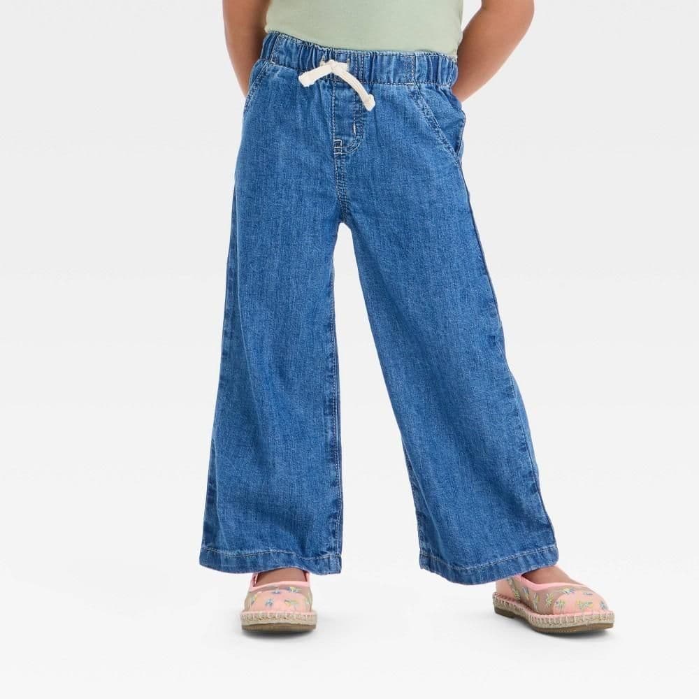 #8789 2T Toddler Girls' Wide Leg Pull-On Denim Pants - Cat & Jack Blue - Default