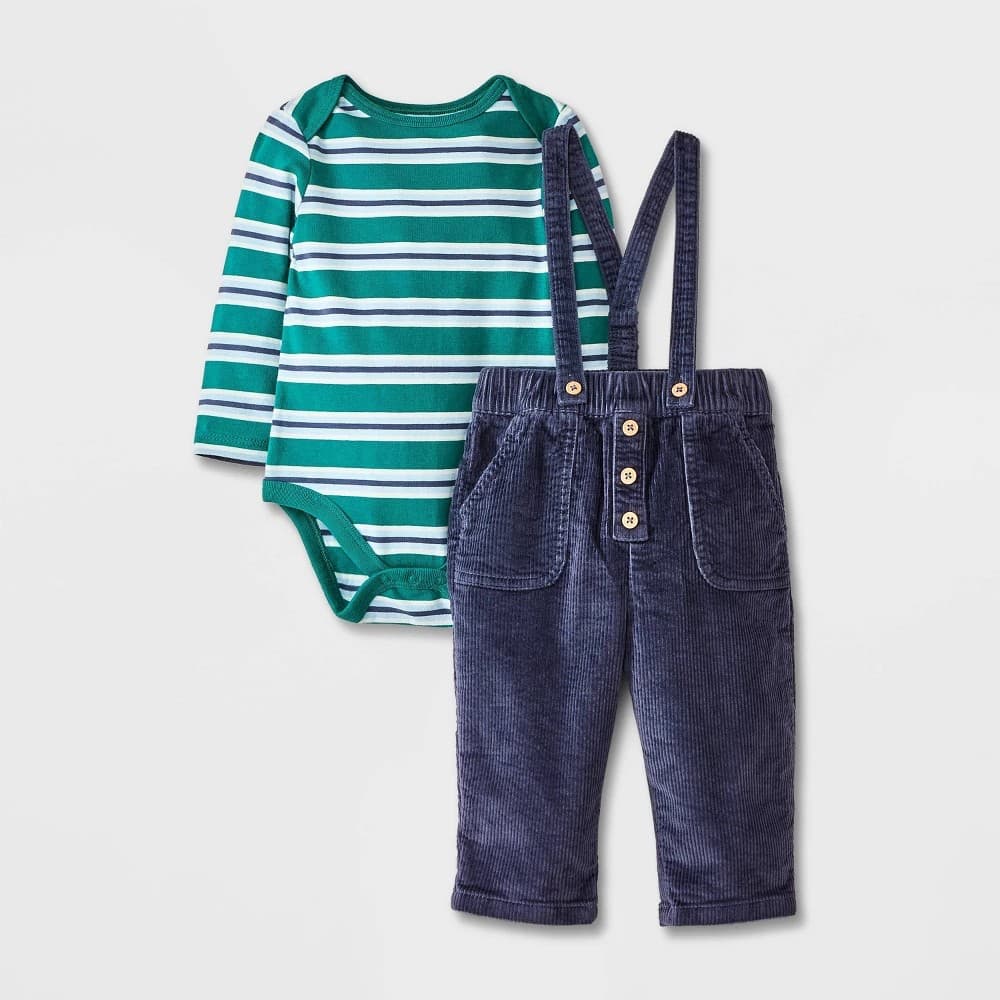 #8006 Newborn Baby Boys' Striped Suspender Top & Bottom Set - Cat & Jack Blue - Default