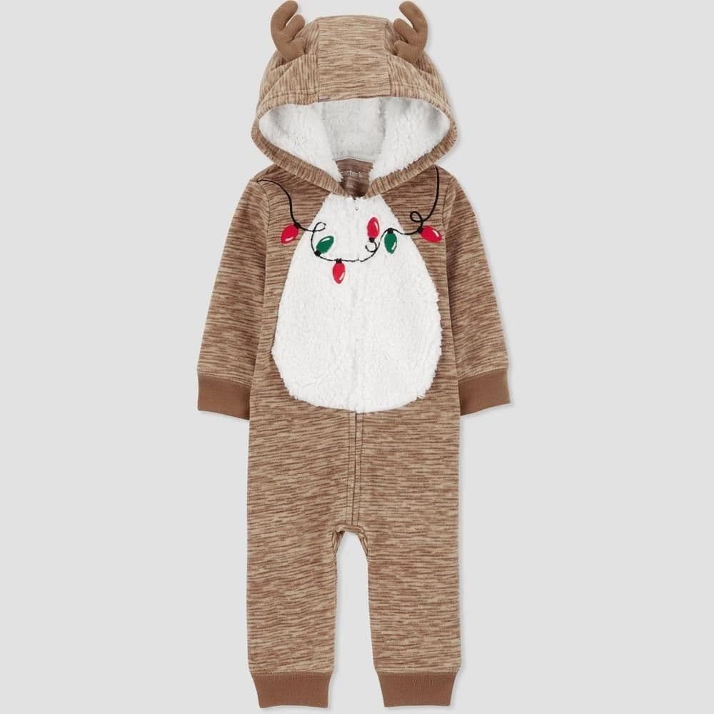 #1575 9M Carter's Baby Christmas Hooded Reindeer Romper - Brown - Default