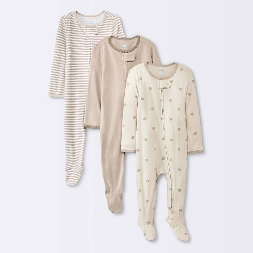 #3517 0-3M Baby 3pk Pretzels Cotton Sleep N' Play - Cloud Island Khaki - Default