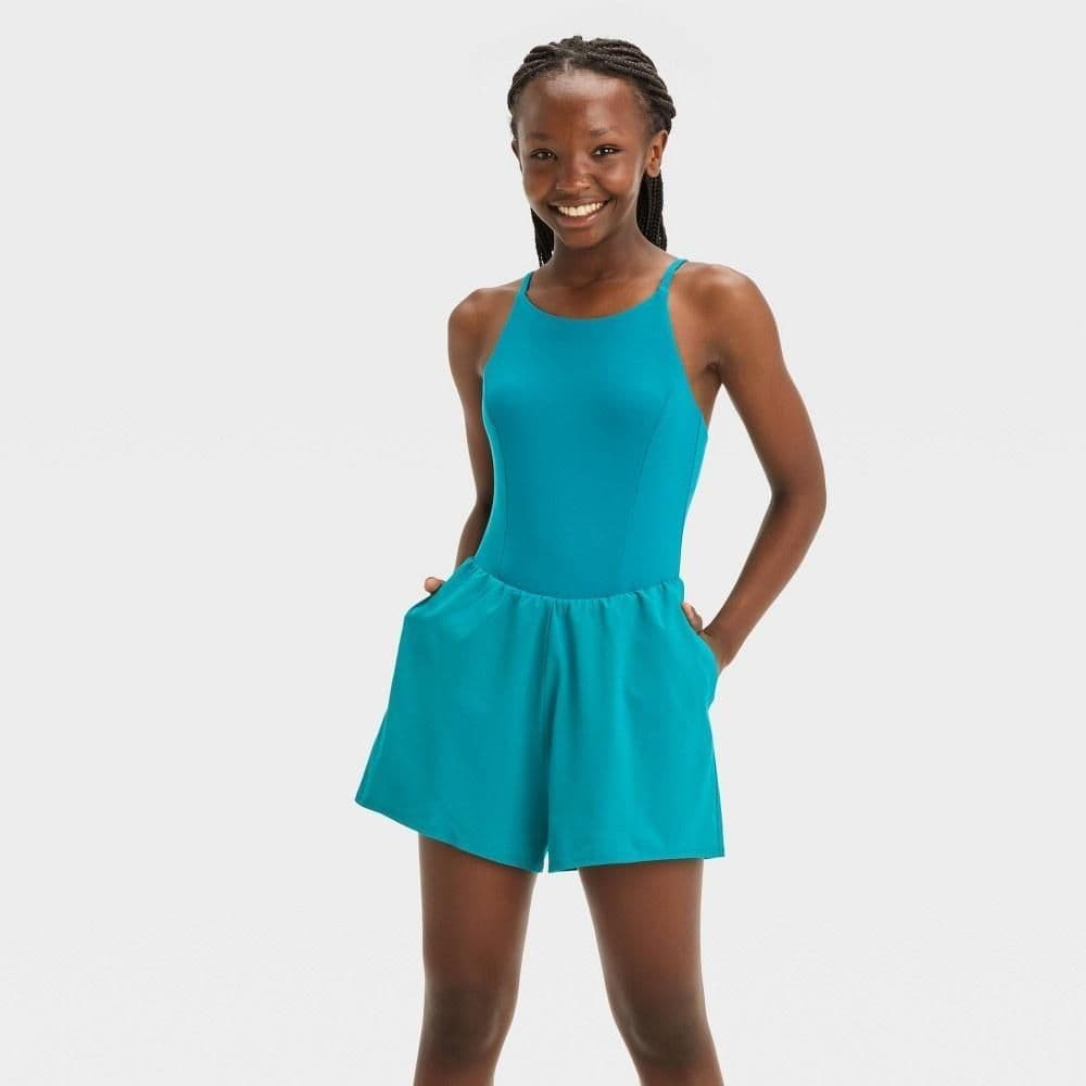 #5133 Small Girls' Fashion Romper - All In Motion Turquoise Green - Default