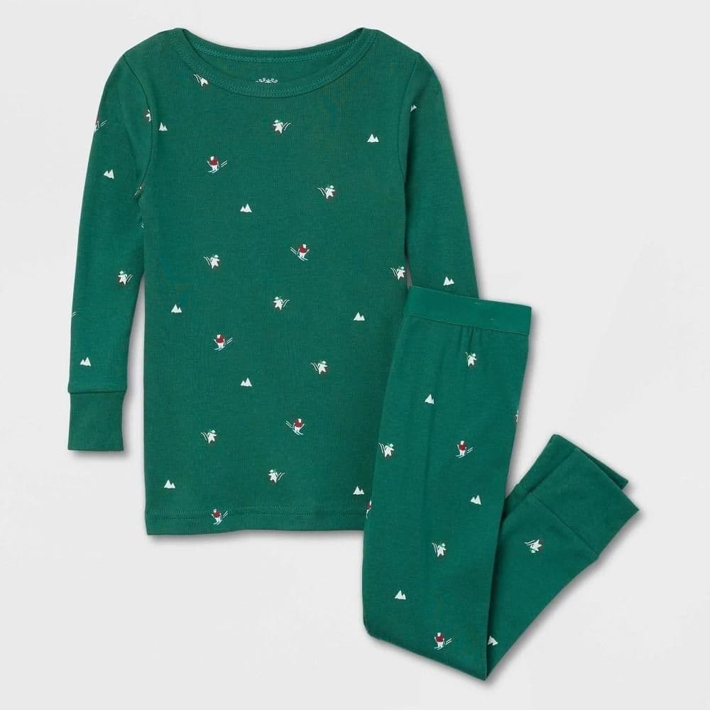 #4502 3T Toddler Polar Bear Print Cotton Ribbed Holiday Matching Family Pajama Set - Wondershop Green - Default