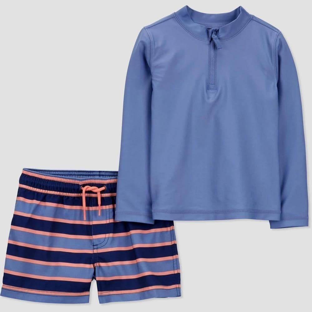 #2832 4T Carter'sToddler Boys' Long Sleeve Striped Rash Guard Set - Blue - Default