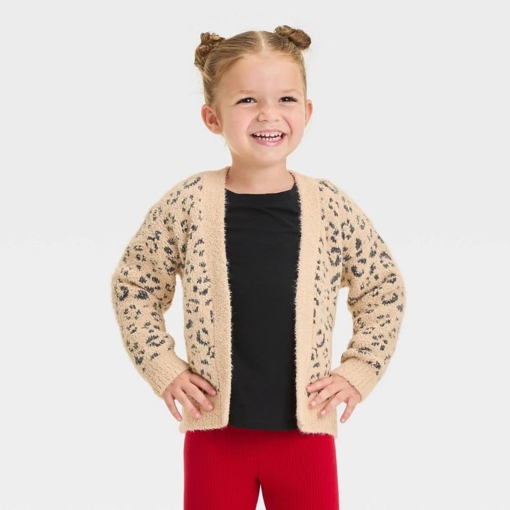 #9034 4T Toddler Girls' Animal Cardigan - Cat & Jack Beige - Default