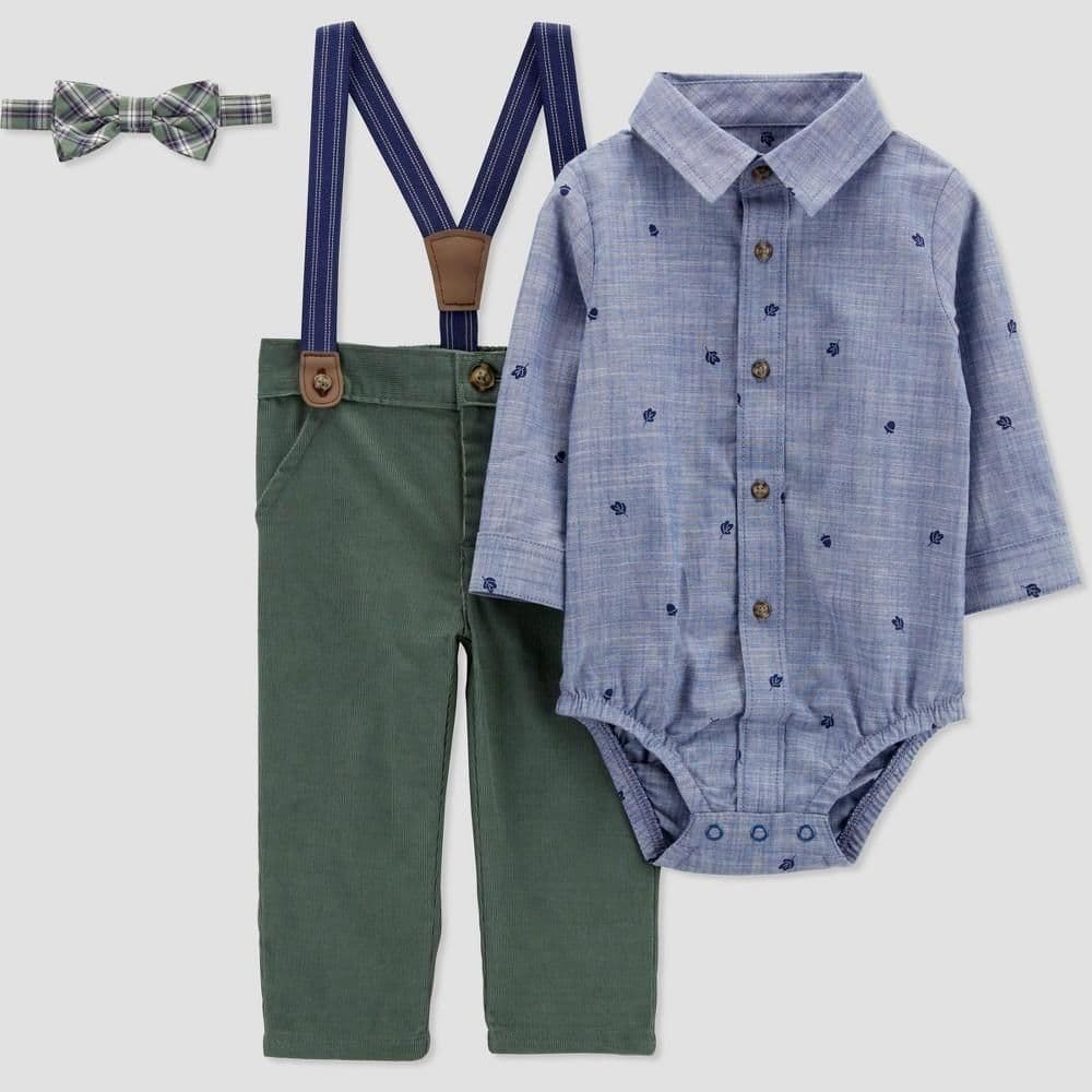 #3469 Newborn Carter's Just One You Baby Boys' Chambray Mini Man Shirt & Bottom Set - Blue/Green - Default
