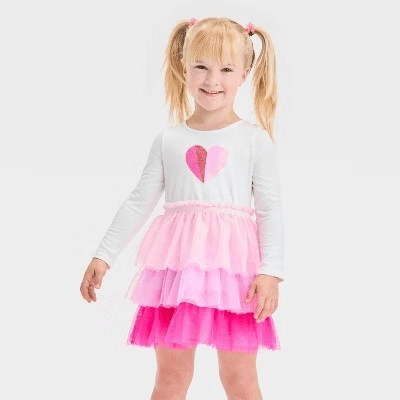 #4298 2T Toddler Girls' Heart Tulle Dress - Cat & Jack Cream - Default
