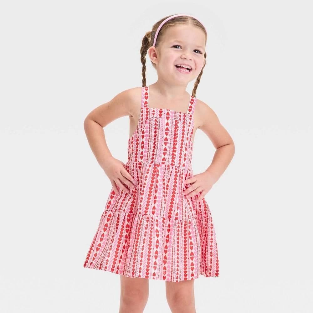 #8905 3T Toddler Girls' Hearts Tank Valentine's Day Dress - Cat & Jack Red/Pink - Default