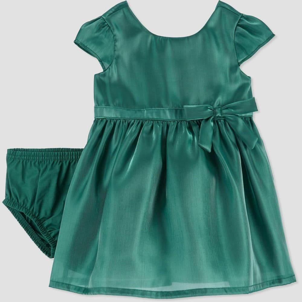 #1751 12M Carter's Baby Girls' Short Sleeve Shiny Dress - Green - Default