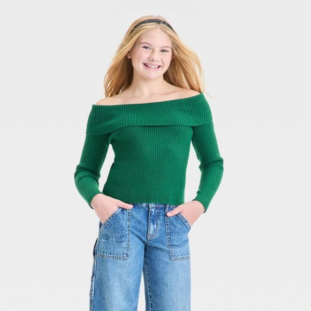 #5589 Large Girls' Mid-Rise Soft Knit Jeggings - Cat & Jack Medium Wash - Default