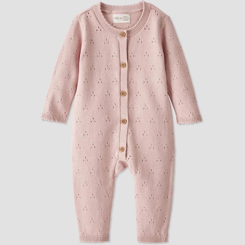#4182 24M Little Planet by Carter's Organic Baby Girls' Pointelle Sweater Knit Romper - Pink - Default